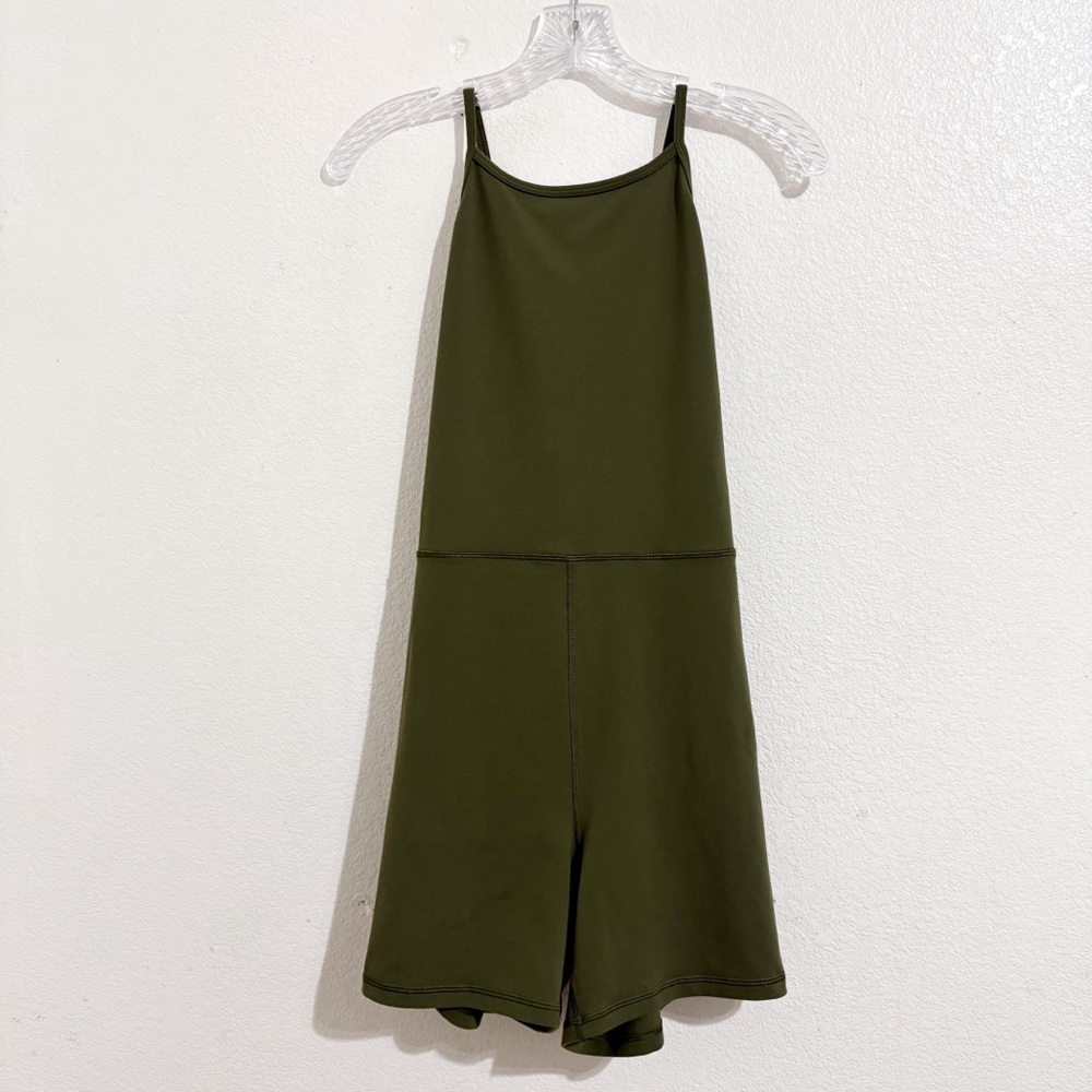 Aritzia Wilfred Free Leila Halter Neck Open Back Romper in Fatigue Green